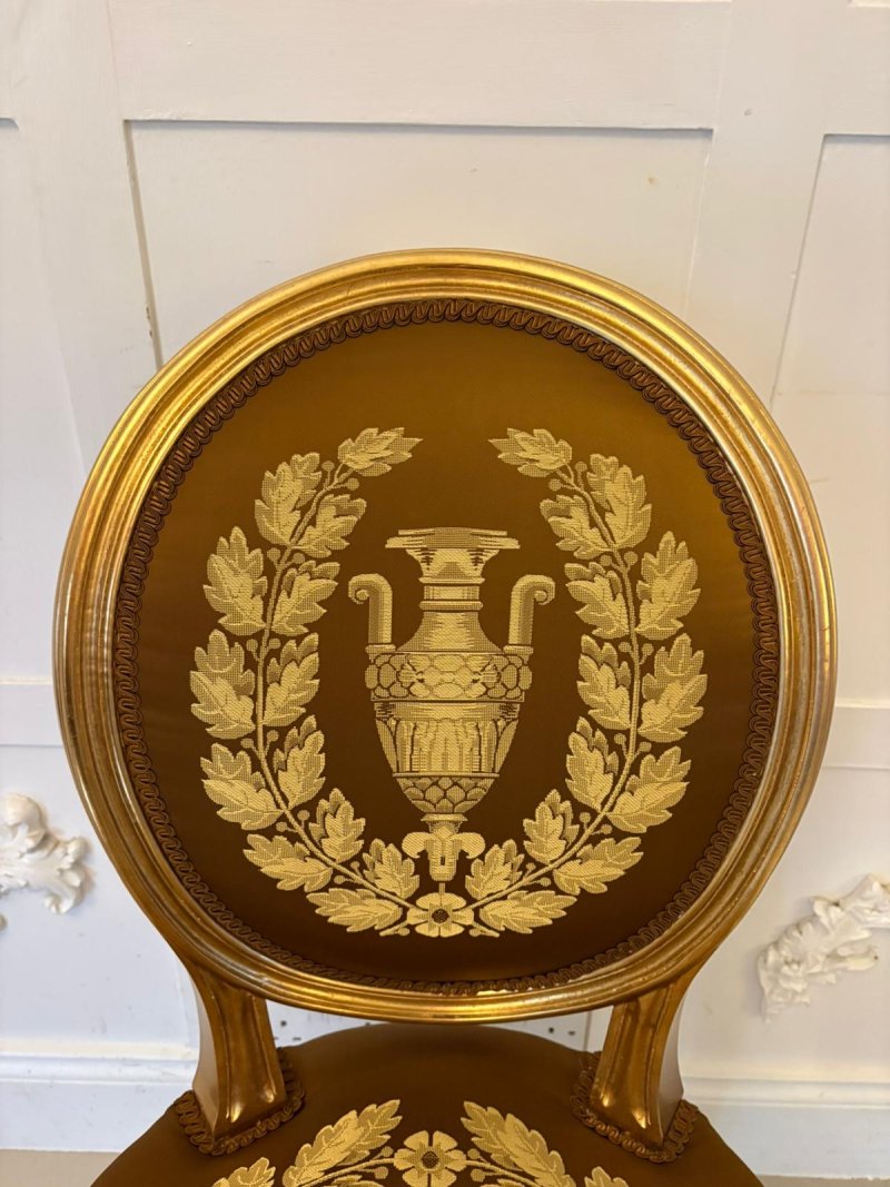 Large Rare Suite of 42 Matching Louis XVI Style Giltwood Dining Chairs with Silk Damask Upholstery - Image 20